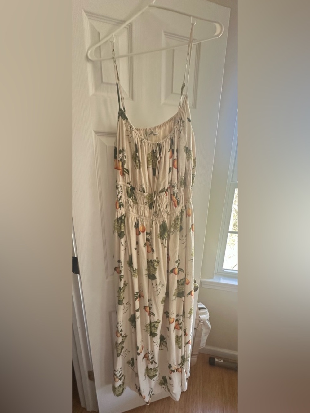 Abercrombie & Fitch Cream Maxi Dress with Green and Orange Fruit Print